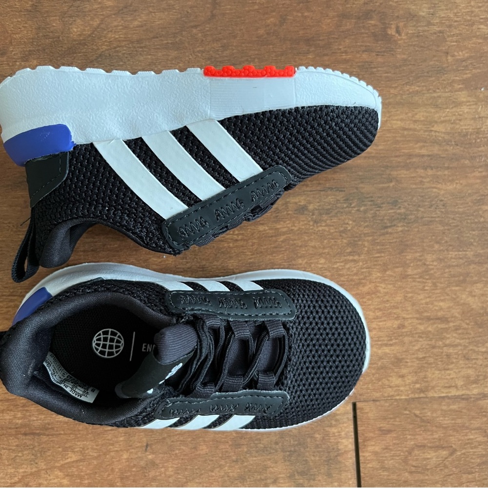 Adidas Kids Black, White, and Blue Sneakers